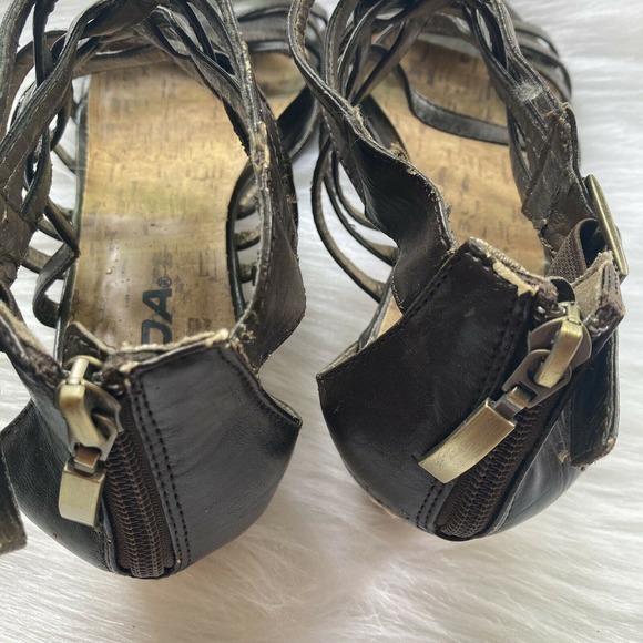 Soda Wedge Heels Sz 8.5 Brown Faux Leather Strappy Shoes Summer Metallic Womens - Picture 9 of 9